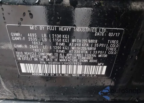 2017 Subaru Outback 2.5I Touring from USA, damaged, VIN 4S4BSATC0H3378629